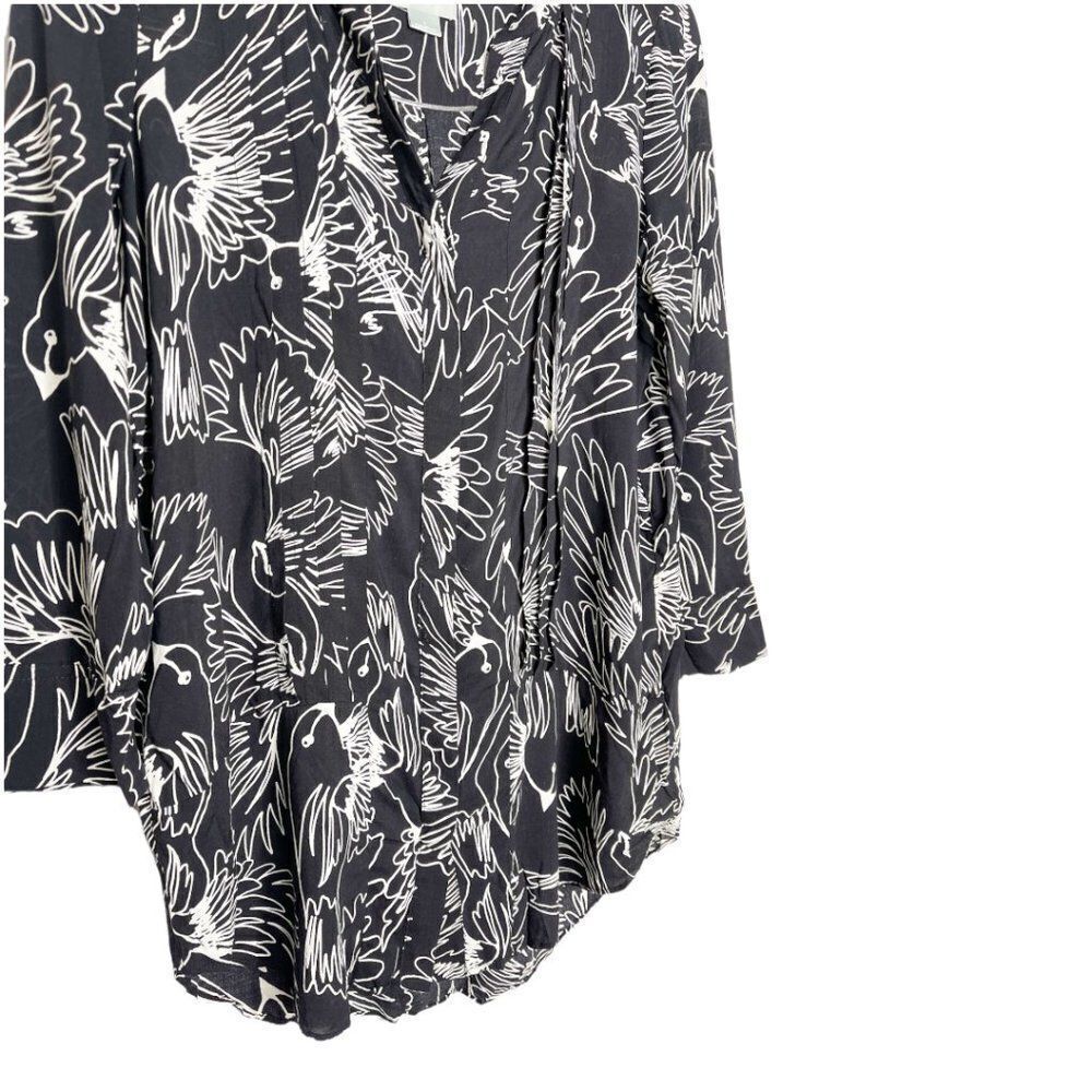 ANTHROPOLOGIE MAEVE Bird Print Black & White Button Up Blouse  - Picture 6 of 8